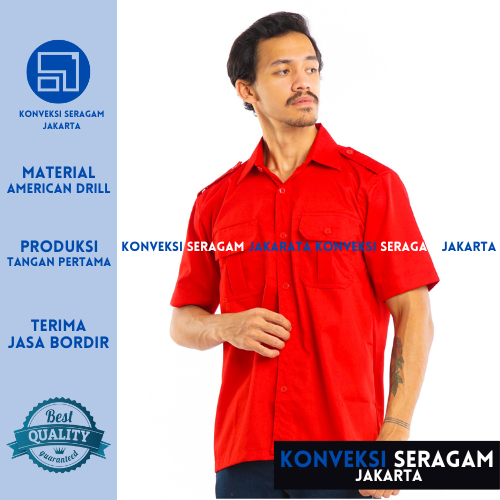 Baju Kemeja PDL Lengan Pendek Seragam Kerja Dinas Lapangan Outdoor Outdor Gunung Komunitas Custom Bordir Merah Pria Wanita