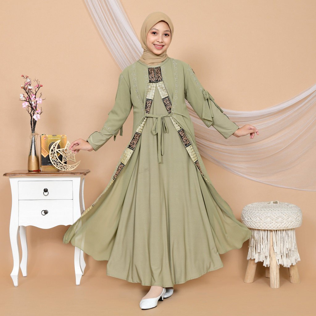 Abiyyuco GL1074A | Gamis Abaya Turkey Anak Perempuan Turkiy Remaja Tanggung Turki Couple Ready Untuk Anak Usia 4 sampai 13 tahun  Bahan Jersey mix Ceruty