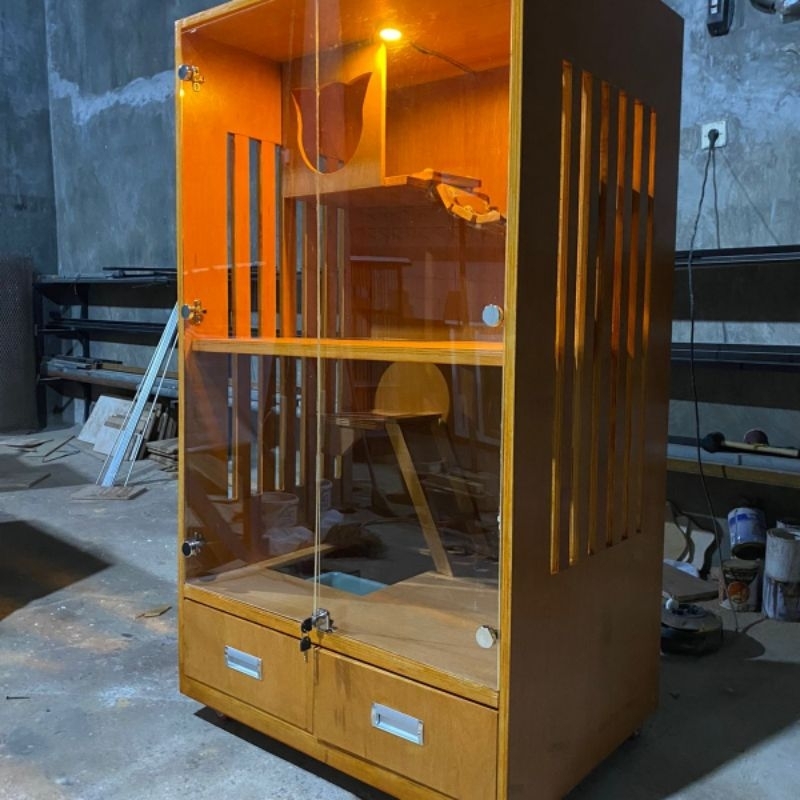 cat aquarium kandang kucing kayu natural cat house custom mewah