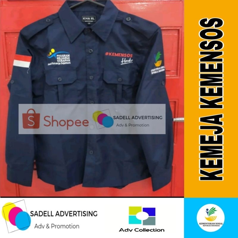 Kemeja KEMENSOS Seragam KEMENSOS Hadir Baju PKH Kemensos Navy PDH Lengan Panjang Pria Bordir