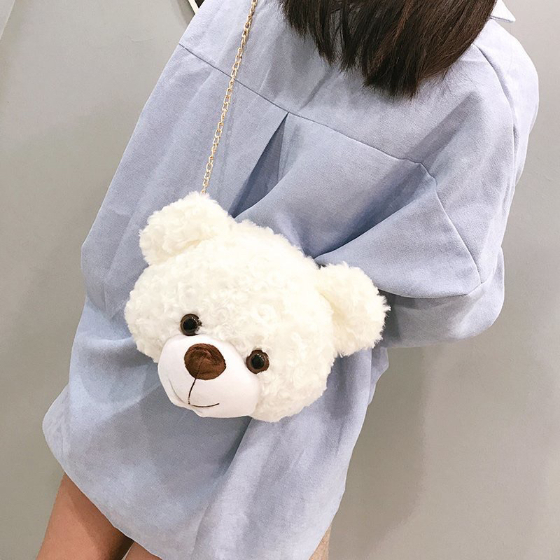 Tas Selempang &amp; Bahu Wanita Tas bulu selempang bahu boneka kepala beruang Sling Bag Bulu TEDDY BEAR Tas Boneka Kepala teddy bear ALA KOREA TAS SEKOLAH LUCU TAS PEREMPUAN