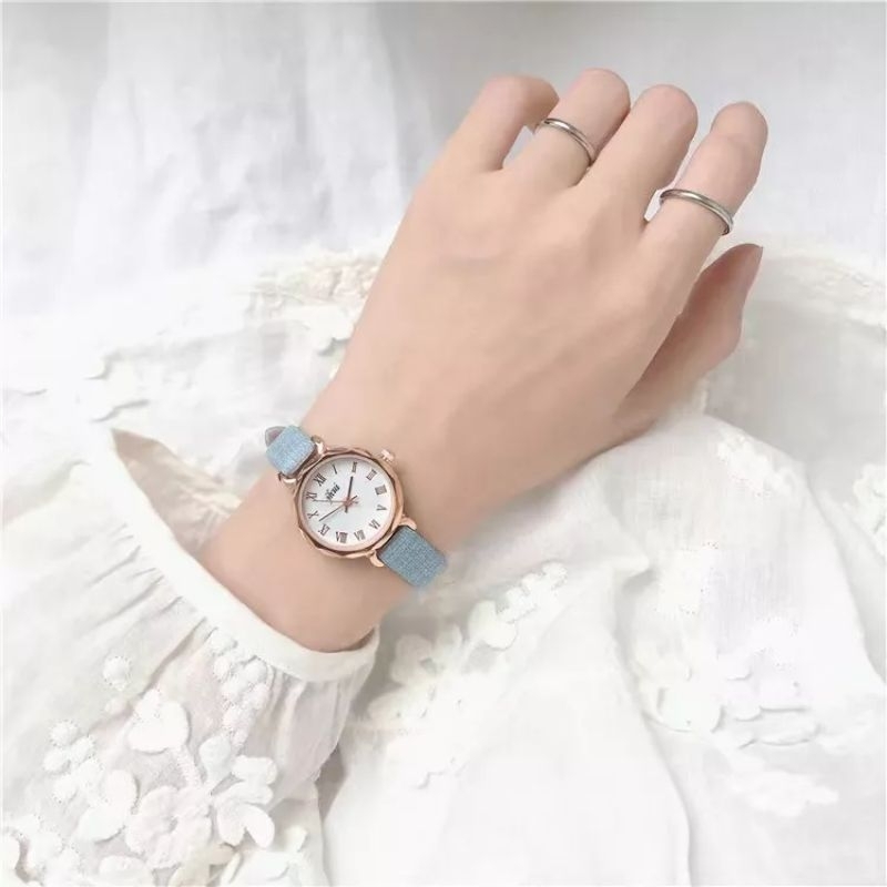 Jam Tangan Jhui Kecil Wanita Analog Dial Bulat Dengan Strap Pu Leather