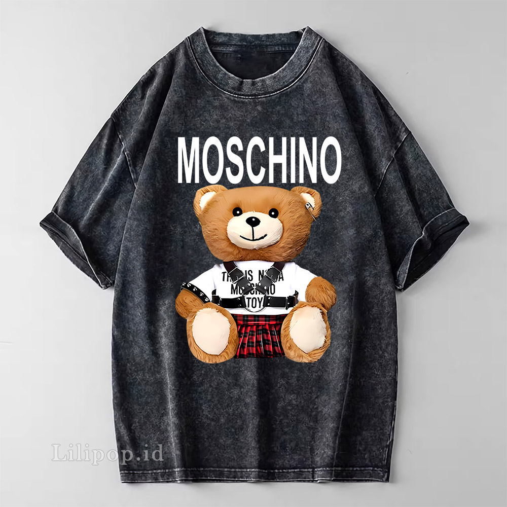 Kaos Baju Wash Tshirt MOSCHINO BEAR Wanita Pria Stone wash Baju Distro Basic Lengan Pendek unisex