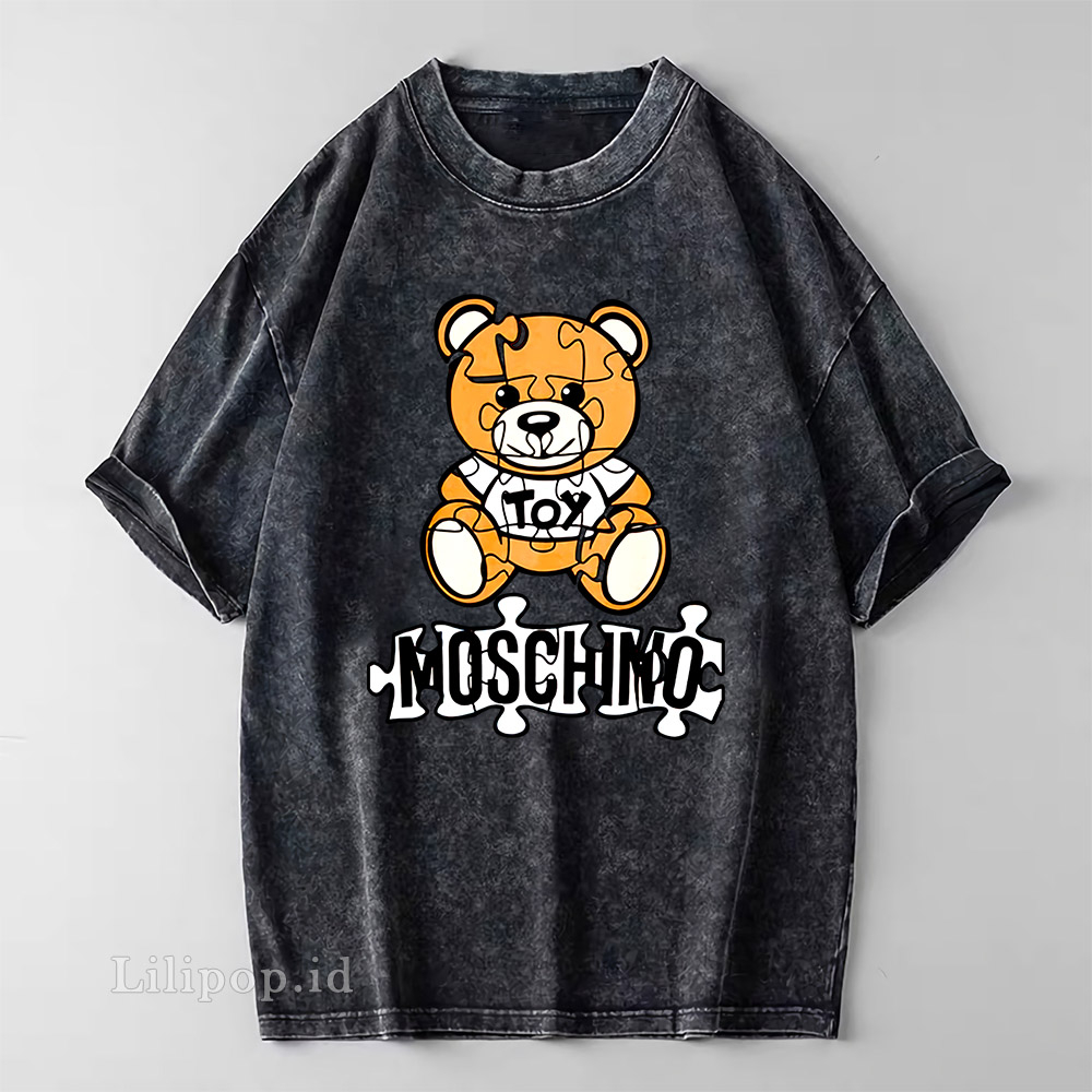 Kaos Baju Wash Tshirt MOSCHINO BEAR Wanita Pria Stone wash Baju Distro Basic Lengan Pendek unisex