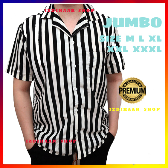 KEMEJA SALUR PRIA STRIPE LENGAN PENDEK COWOK 4559 / KEMEJA SALUR PRIA JUMBO BIG SIZE XXL