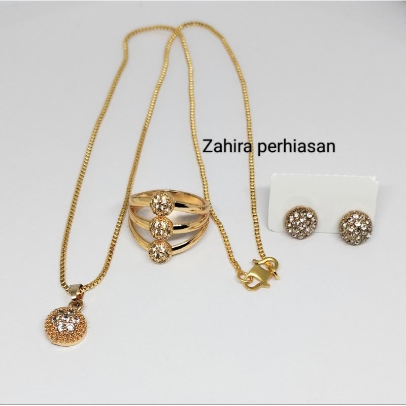 set perhiasan wanita motif bola bola titanium terbaru