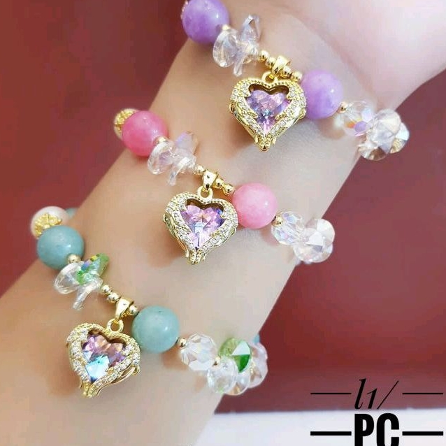 Gelang Titanium Karet batu2 cantik 8294