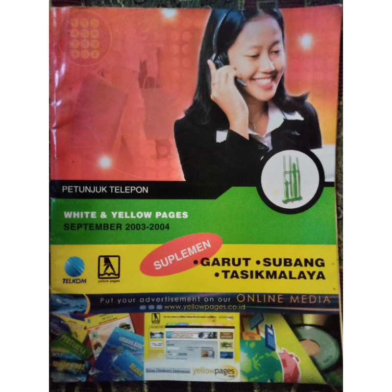 Buku Petunjuk Telepon Telkom White and Yellow Pages September 2003-2004 Suplemen Garut, Subang, Tasi