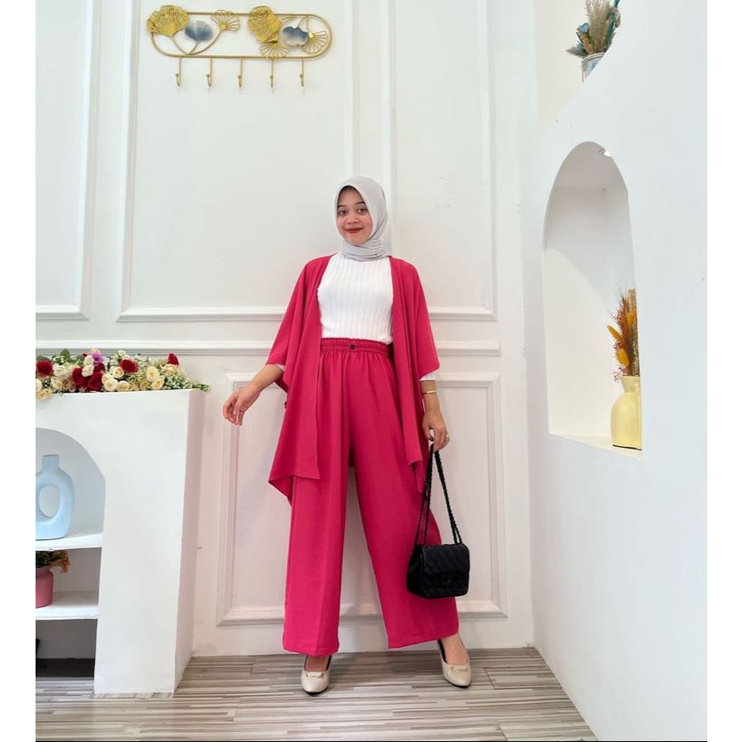 KINDA ONESET CARDI KIMONO SETELAN WANITA MUSLIMAH AIRFLOW CRINCLE CRINCKLE PREMIUM