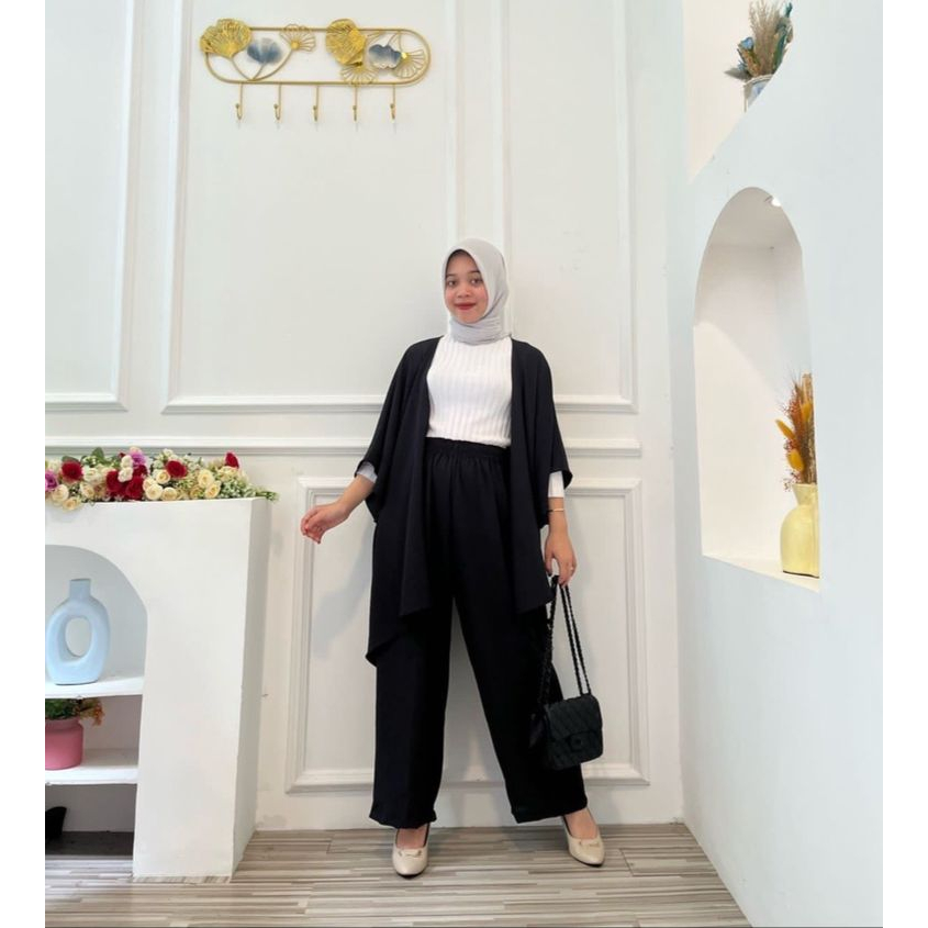 KINDA ONESET CARDI KIMONO SETELAN WANITA MUSLIMAH AIRFLOW CRINCLE CRINCKLE PREMIUM