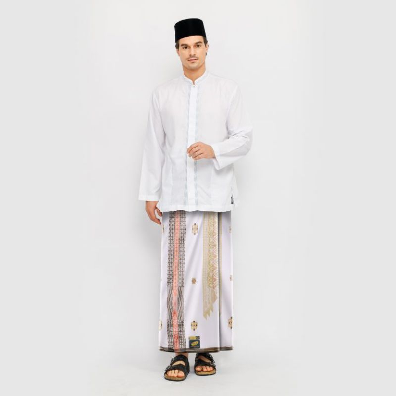 SARUNG ATLAS SUPER PREMIUM 970 GOLD MOTIF A9 JGB WARNA PUTIH ABU