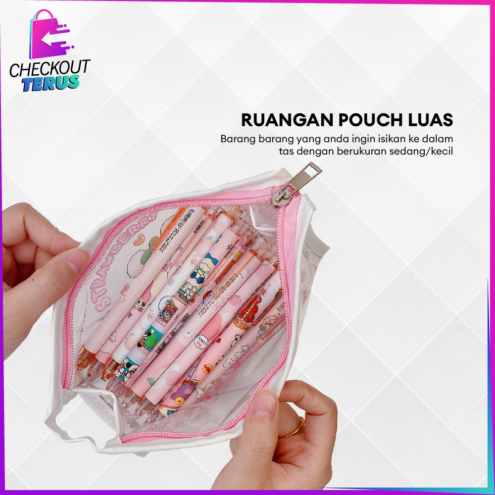 CT A60 Tempat Pensil Transparan Motif Kartun Multifungsi Tas Kosmetik Travel Gaya Korea Tas Pouch Kosmetik Serbaguna