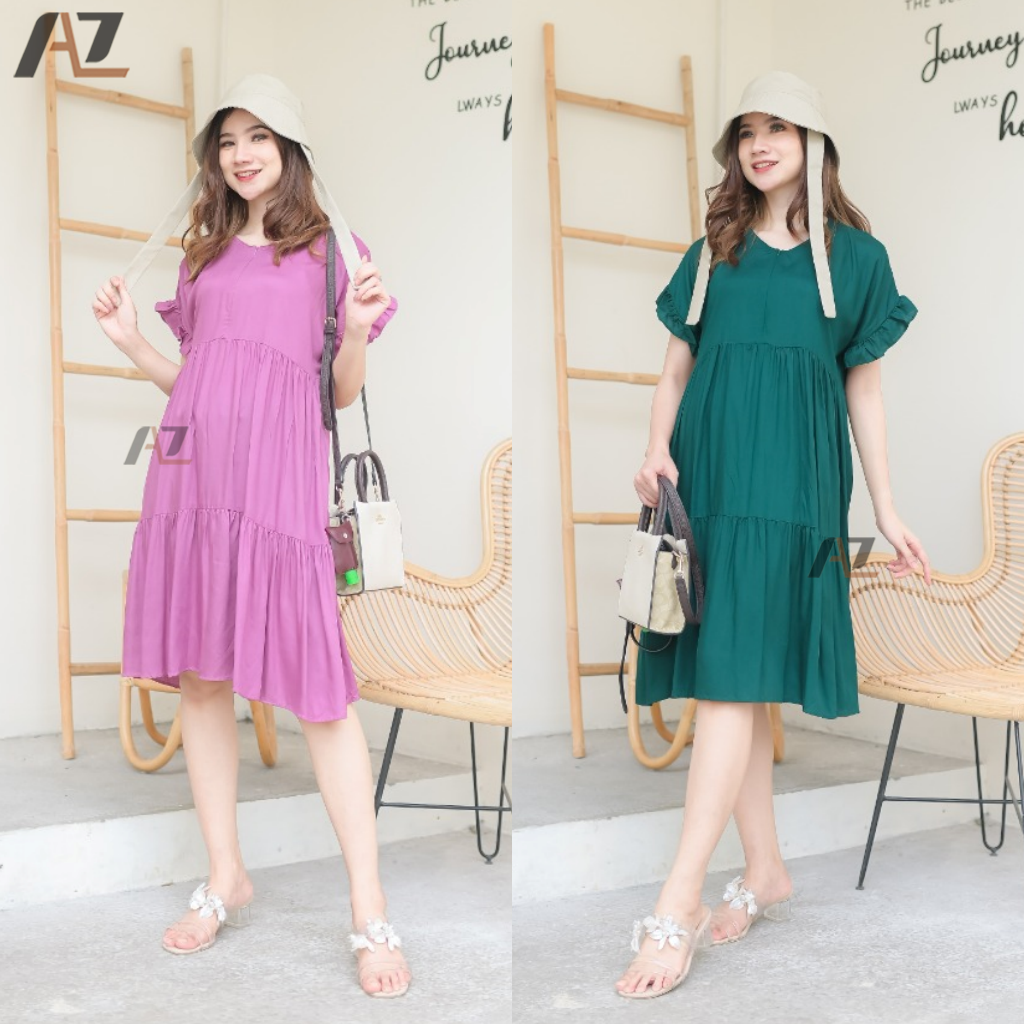 Dress Pendek Wanita Busui Rayon Premium / Baju Daster Busui Bumil Kekinian Resleting Depan Home Dress Ruffle Polos Pendek Selutut Wanita Modern Rayon Premium