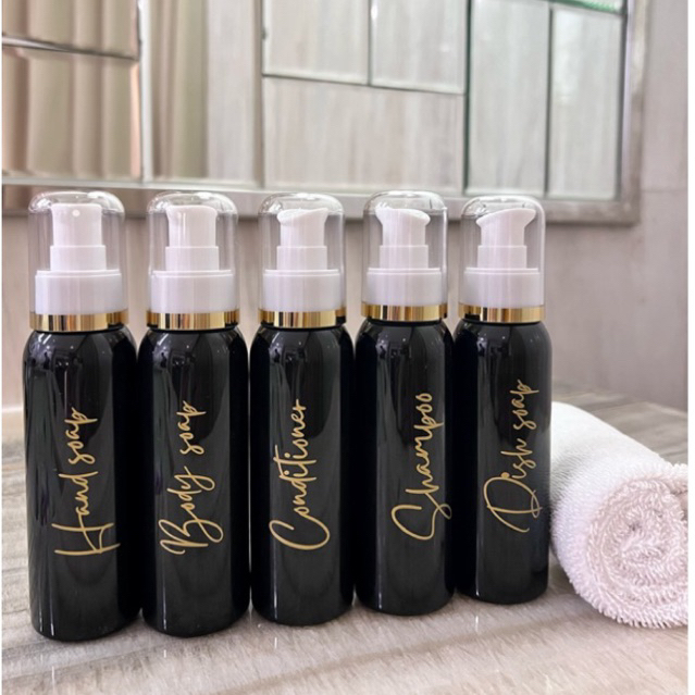 travel size hitam gold new BISA CUSTOM STIKER . botol 100ml aesthetic bottle minimalist refill tempat sabun cair estetik