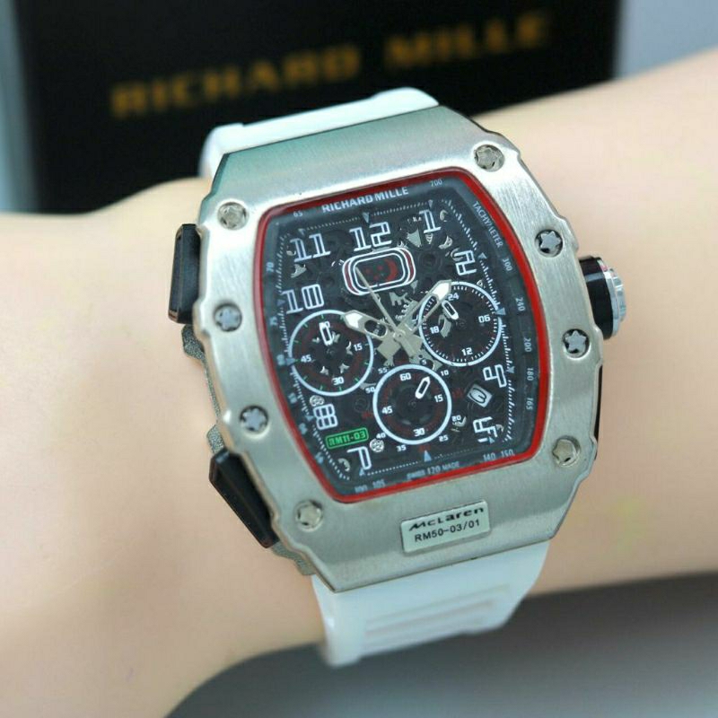Jam Tangan Pria RM Richard Mile Crono Aktif Tali Putih   - Jam Tangan Pria Super Mewah