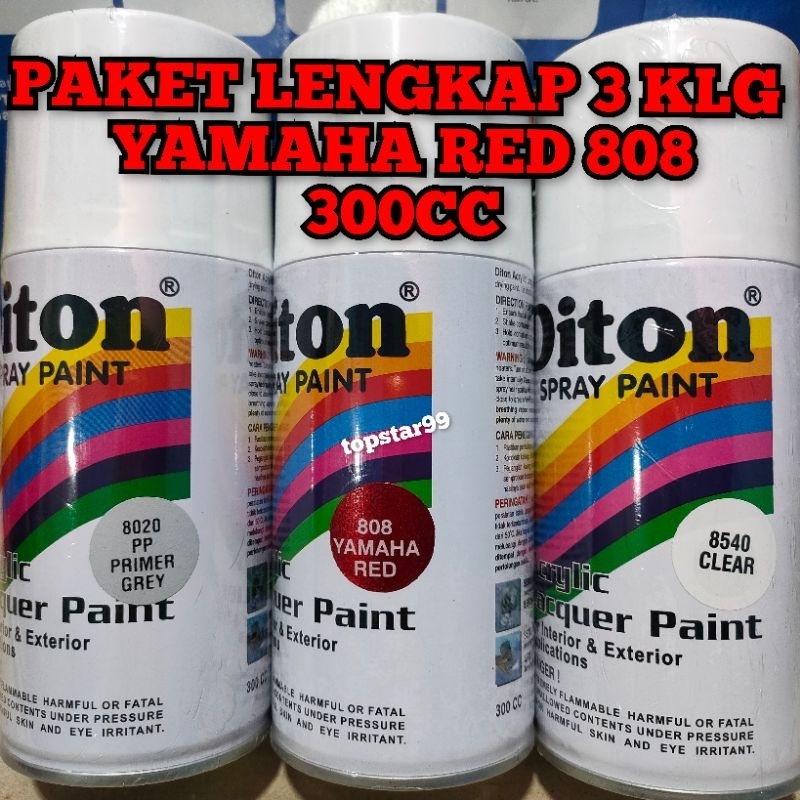 Pilok Cat Diton Paket Lengkap 3 Kaleng 300cc Merah Yamaha Red 808 Primer Grey 8020 Clear Glossy 8540