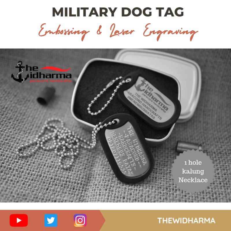 Custom Dog Tag Militer Kalung Gelang Stainless 304 Army Embossing & Dogtag ID Tag Laser Grafir