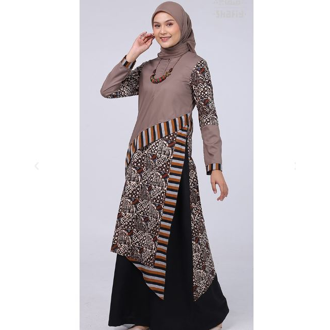 Adara Coklat Baju Gamis Batik Wanita Syari Asli Shafiy Original Modern Etnik Jumbo Kombinasi Polos Tenun Terbaru Dress Wanita Big Size Dewasa Kekinian Cantik Kondangan Muslim XL XL