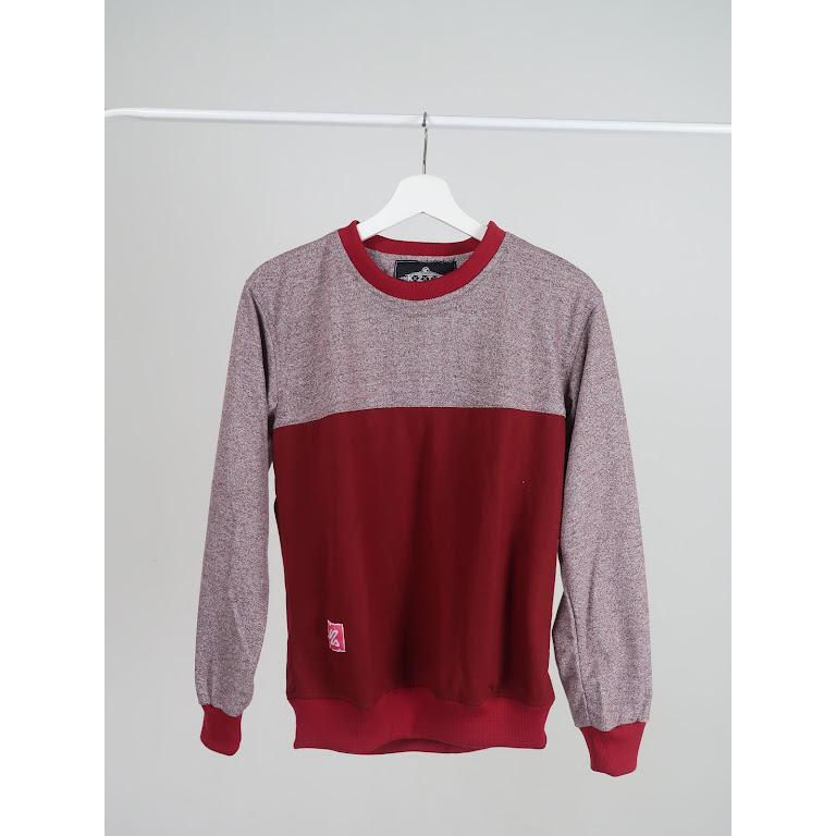 KUZATURA Sweater Crewneck Wanita Oversize Combination Color Merah Maroon Pink Model Korean Style Sweatshirt Oblong Terbaru Bahan Fleece Tebal Dan Lembut Kualitas Import Original 2023