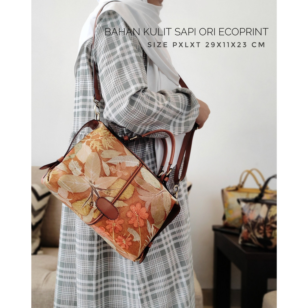 Tas Wanita Selempang Jinjing Kulit Sapi ECOPRINT  Size M Jumbo