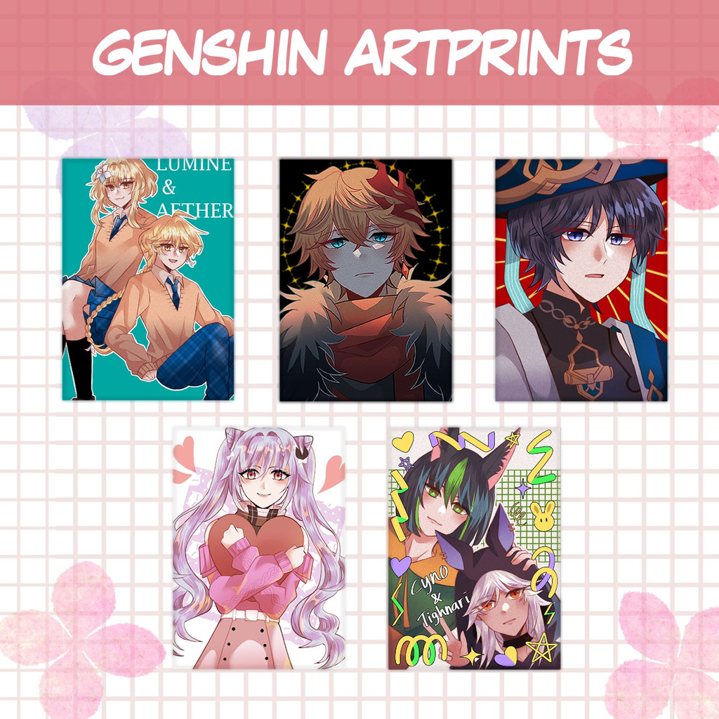 Genshin Impact Art Print ( Lumine Aether , Childe , Scara , Keqing , Cynonari )