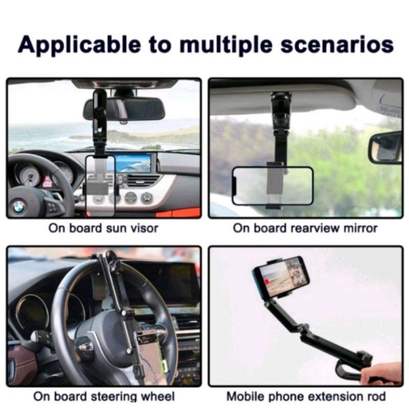 ￼Phone Holder Mobil Jepit HD-58 Penyangga Hp Holder Hp Mobil Tongsis Selfie / Holder mobil jepit 360° 6in1