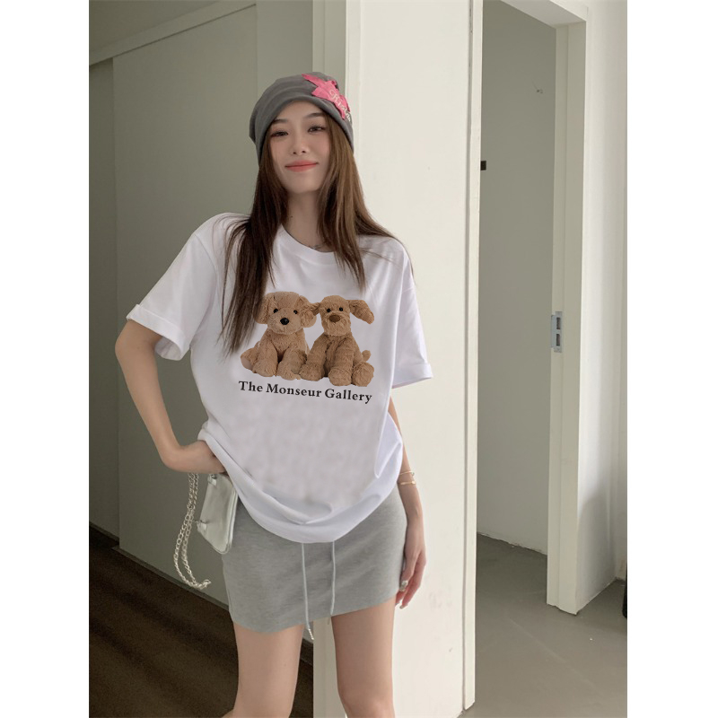 EUNII T-shirt Lengan Pendek Monseur Plush Dog Korean Style/Kaos Atasan Wanita/Baju Kaus Oversize Wanita/Kaos Wanita