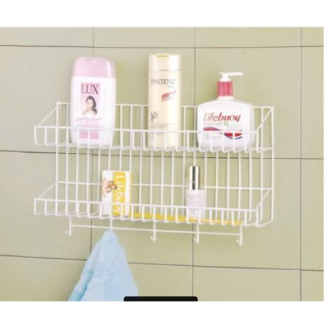 Rak serba guna/keranjang 2 tingkat ada kaitan besi tahan karat