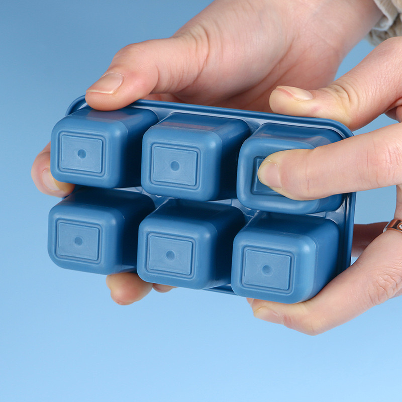 ONLYONE12 Cetakan Es Batu Silikon Model Kotak 6 Sekat / Cetakan Es Batu Mudah dan Praktis Bentuk Kotak Grid Dengan Tutup Transparan / Silicone Ice Cube Tray 6 Cube With Lid
