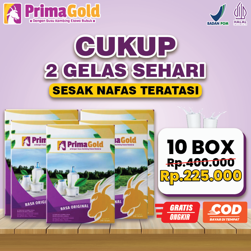 

10 box Prima Gold Susu Kambing Etawa Bubuk Original Murah Bisa COD Meredakan Sesak Nafas Batuk Menahun Asma Paru Paru