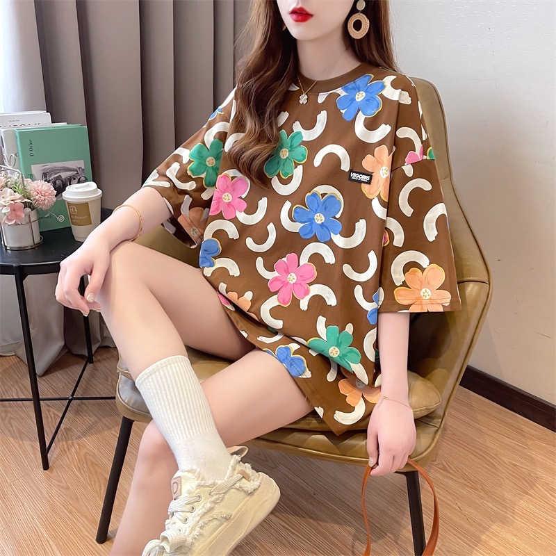 THISTLE - Oversize Tee Tshirt Wanita Model Longgar Motif Bunga NEW Full Print