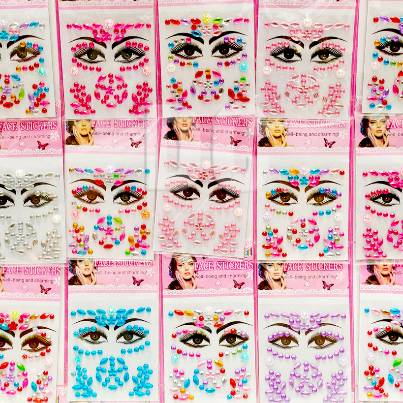 Face Sticker Makeup GROSIR LEMBARAN isi 20pc WARNA RANDOM Manik Wajah Mata Stiker Kristal Diamond