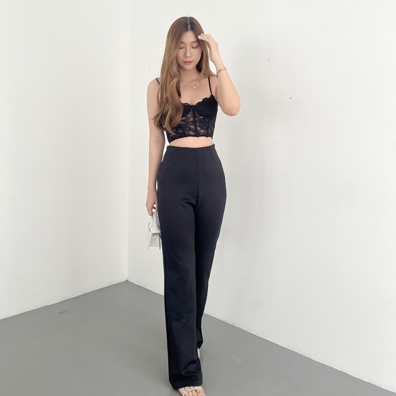 celana kulot panjang highwaist slim fit warna hitam