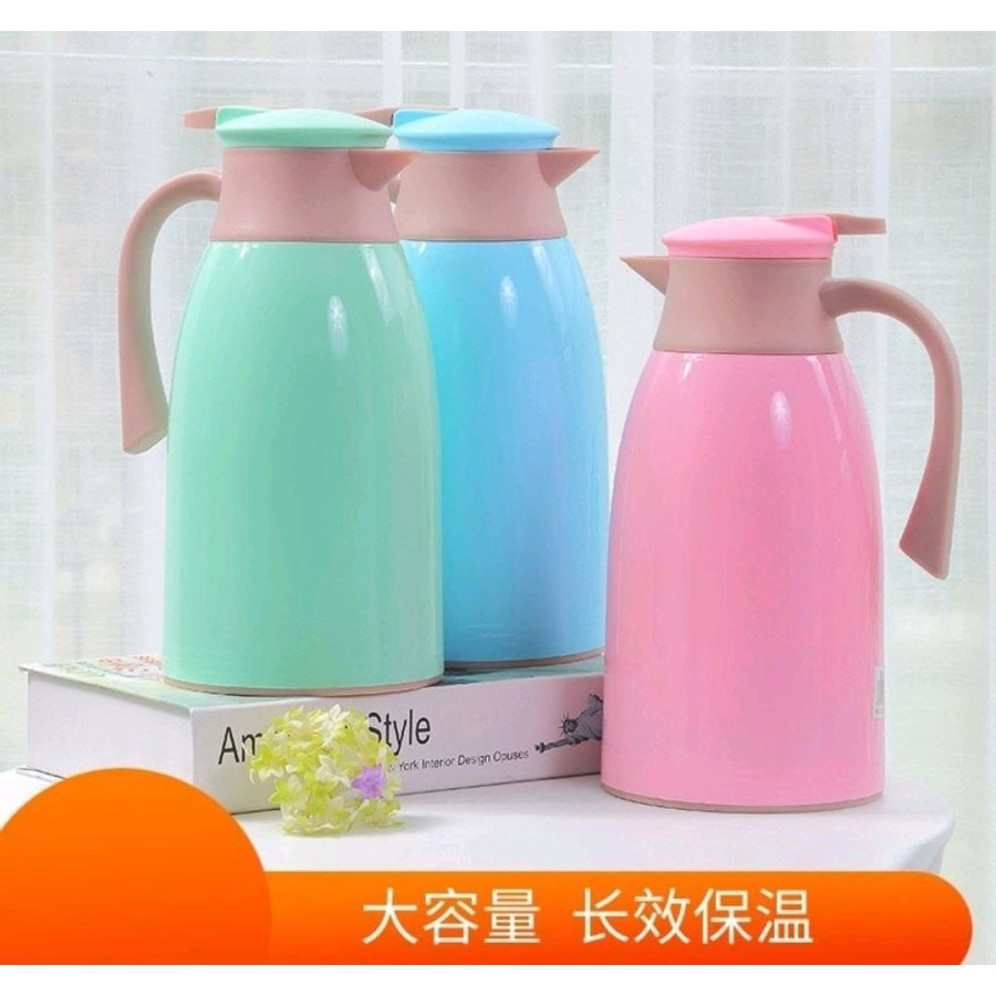 TEKO 1000ML TERMOS AIR PANAS BAHAN KACA LUAR PLASTIK WATER JUG 1 LITER BESAR