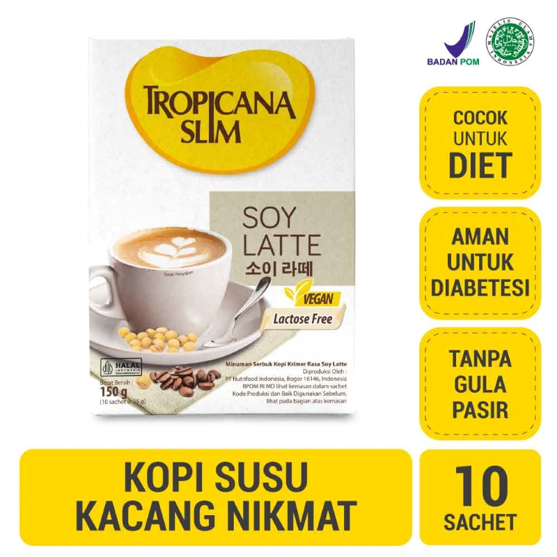 

Tropicana Slim Soy Latte 10 Sachet - Kopi Plant Based Bebas Gula