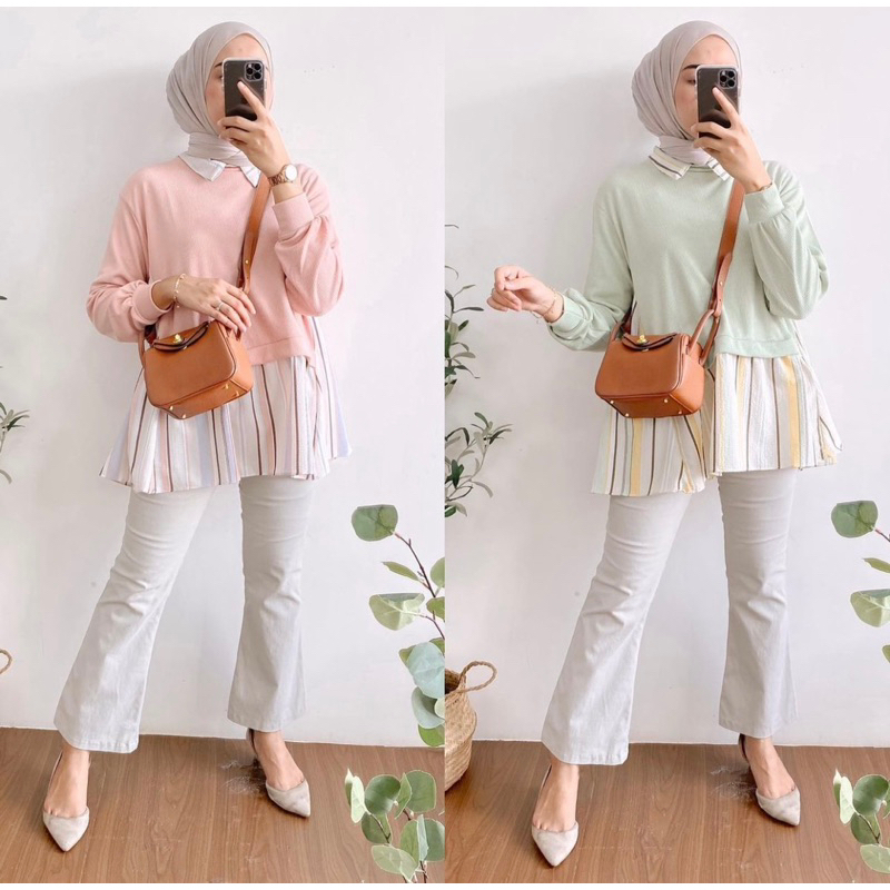 atasan wanita salur kombinasi kaos knit atasan wanita kaos knit