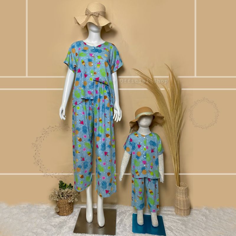 One Set Couple Setelan Piyama Ibu Dan Anak Bahan Rayon