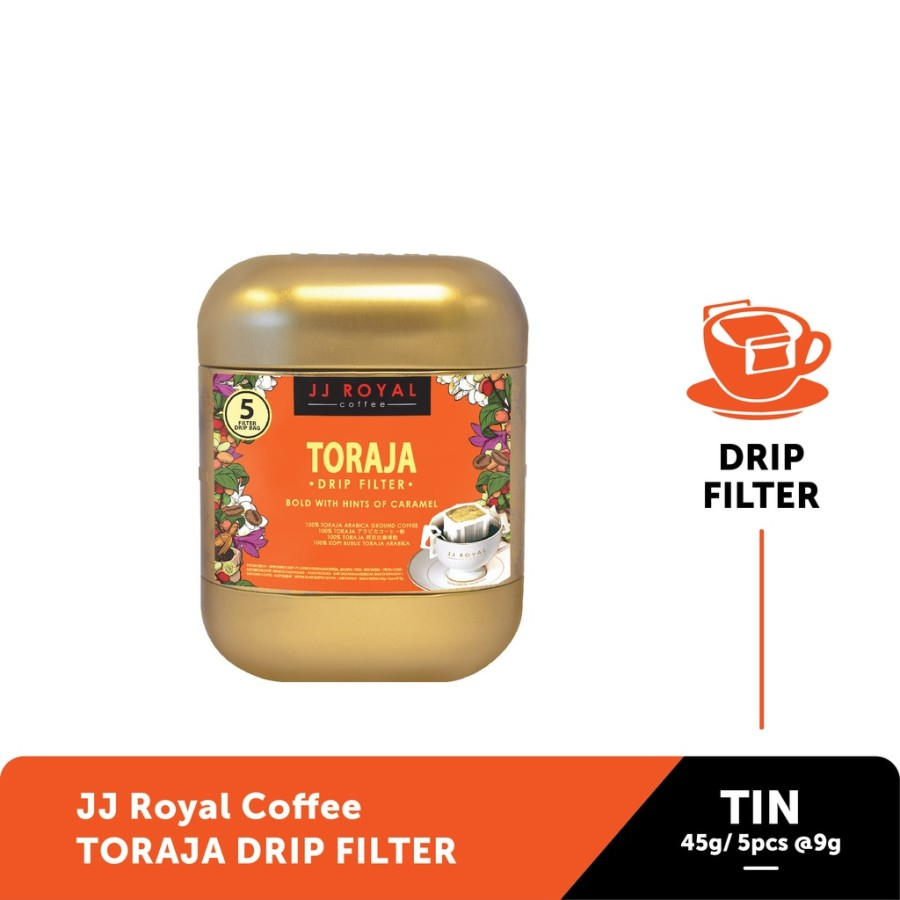 

JJ ROYAL Coffee Toraja Arabica Drip Filter 45gr (5pcsX9gr) Tin