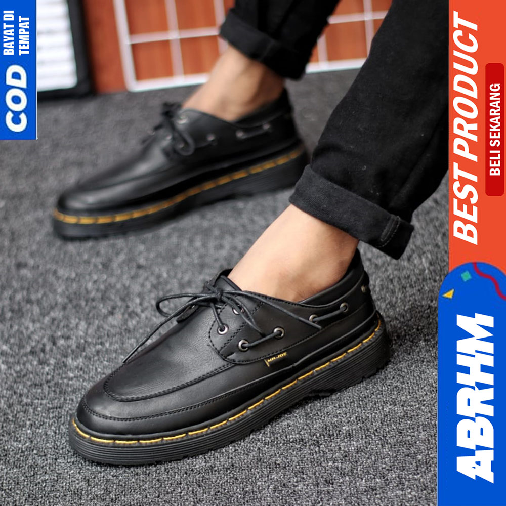 ABRHM Sepatu Formal Pantofel Docmart Low Boots Casual Kulit Kerja Hitam Pria SOUL