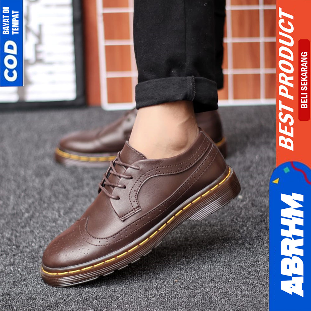 ABRHM Sepatu Docmart Pria Casual Kulit Formal Kerja Pria Hitam Akari