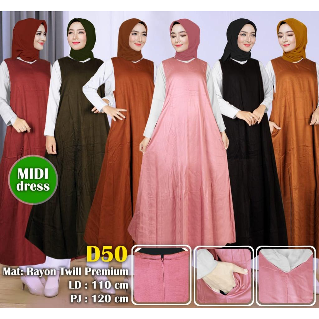 INER MIDI RAYON TWILL A-LINE POLOS WARNA/ INNER MIDI DRESS RAYON TWILL PREMIUM