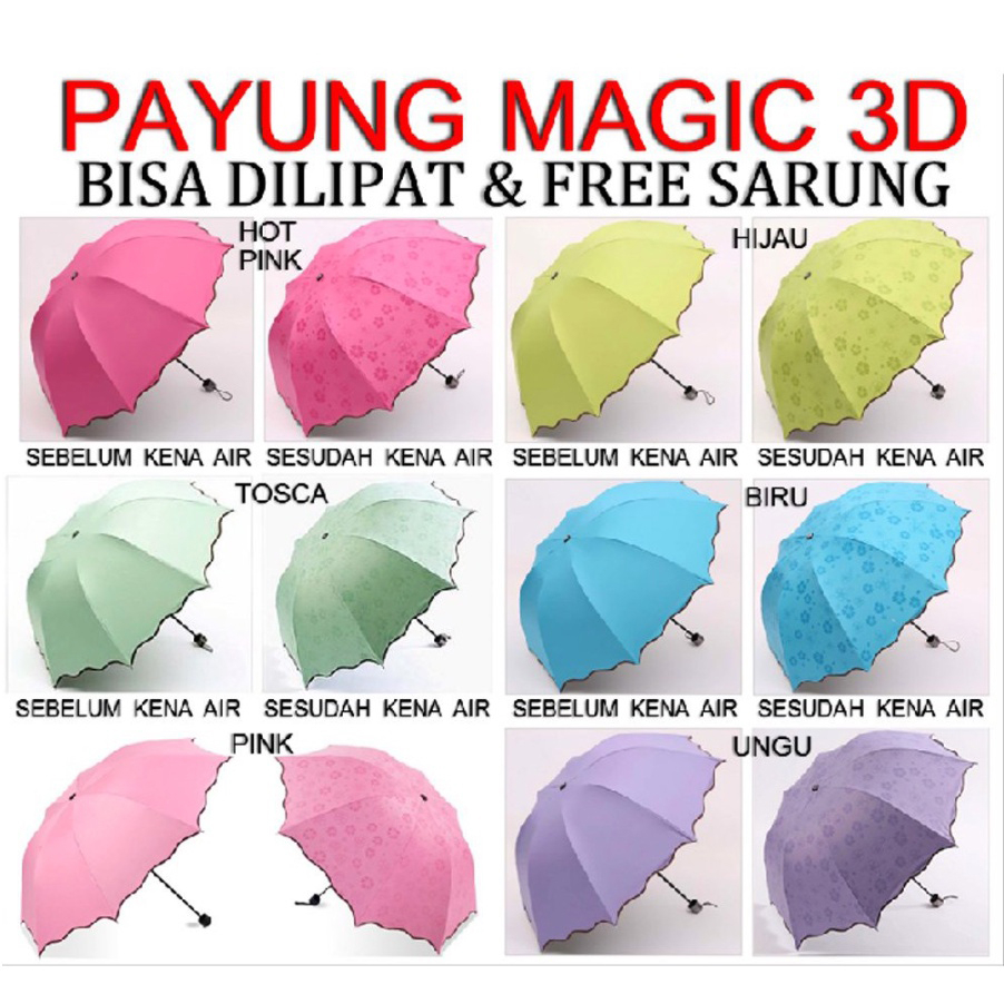 COD 3D Payung Lipat Magic Umbrella Dimensi Lapisan Hitam Anti UV Flowers Umbrella Payung Magic Lipat 3D Murah Import P82