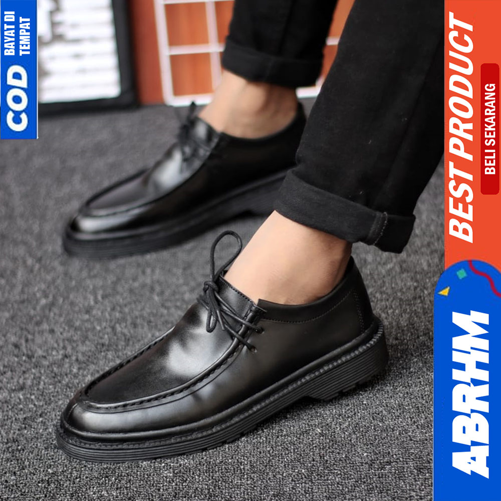 ABRHM Sepatu Casual Formal Pantofel Chuncky Kerja Pria Hitam