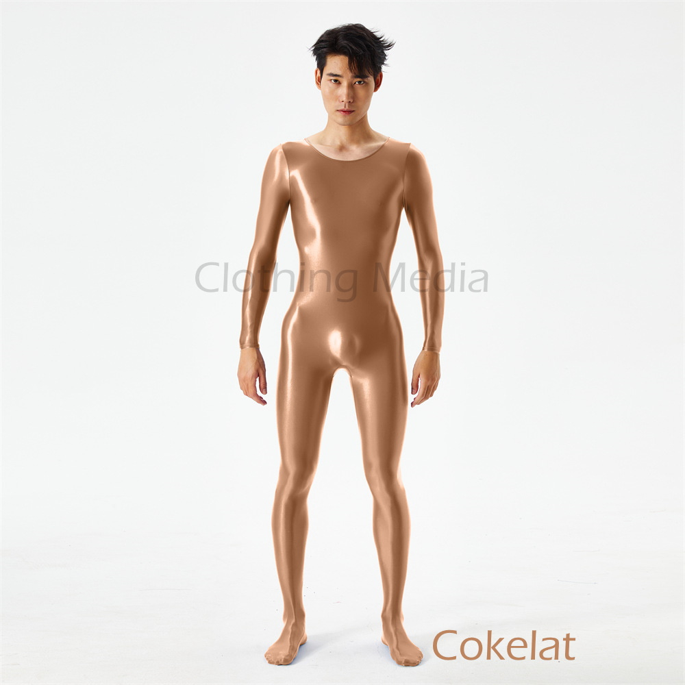 Full Bodysuit Pria Silky Warna Satin Men Glossy Halus Elastis Zentai Tights