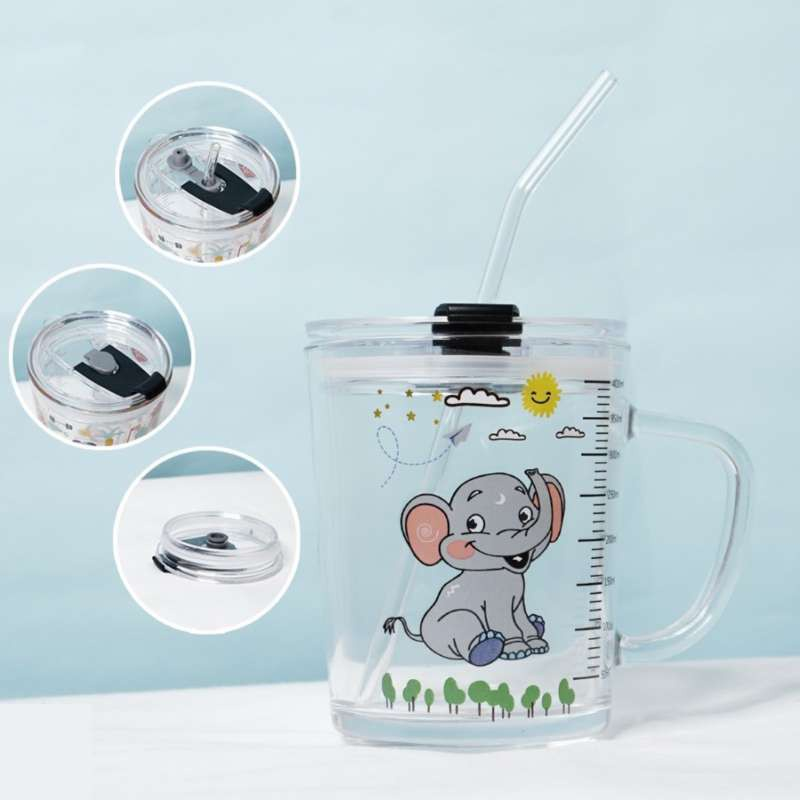 Gelas kaca * tumbler * Gelas ukur * Gelas Gambar lucu * dengan pegangan * 400ml