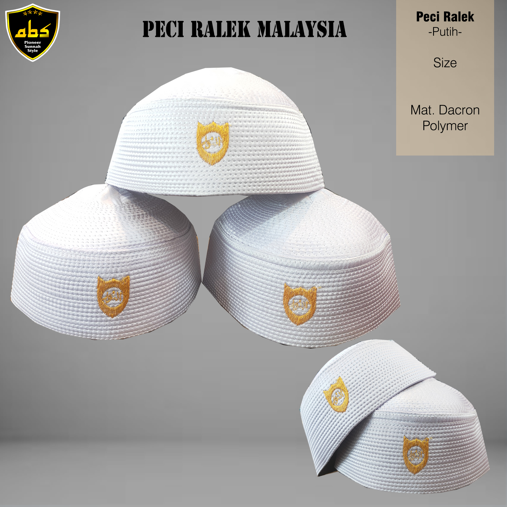 Peci Putih Malaysia Logo Emas Songkok Terompah Motif Murah Perlengkapan Sholat Pria Remaja Dewasa