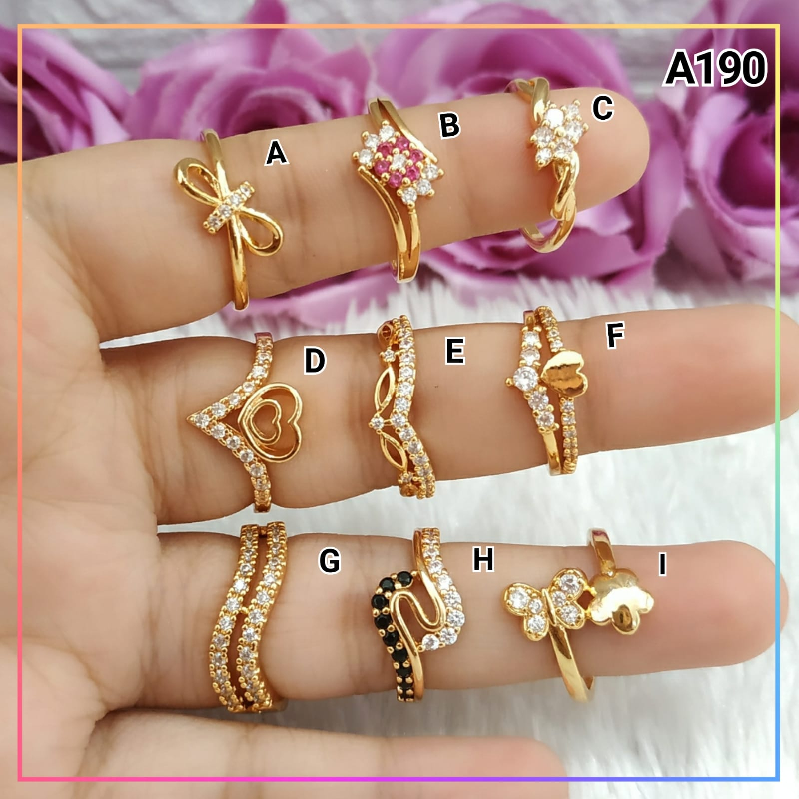 Cincin dewasa cincin premium kupu ulir mata hitam perhiasan lapis emas gold A190