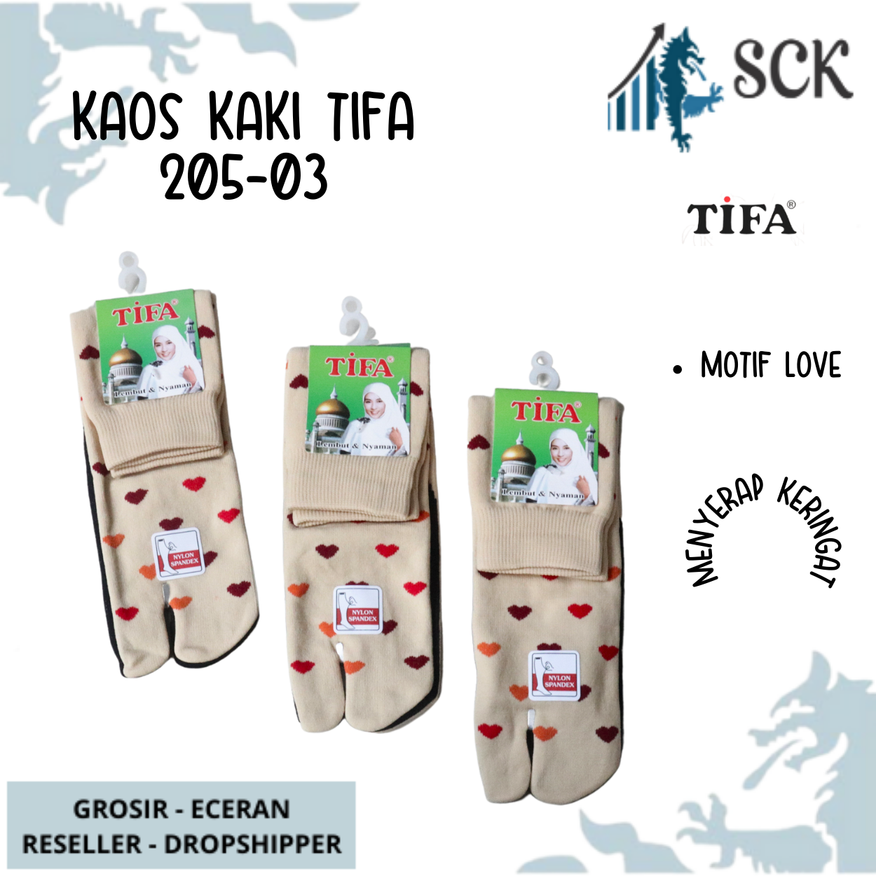 Kaos Kaki Wanita TIFA 205 03 MOTIF Betis MUSLIM WARNA MUDA / Kaos Kaki Wanita Motif Muslimah Betis 2 Jari