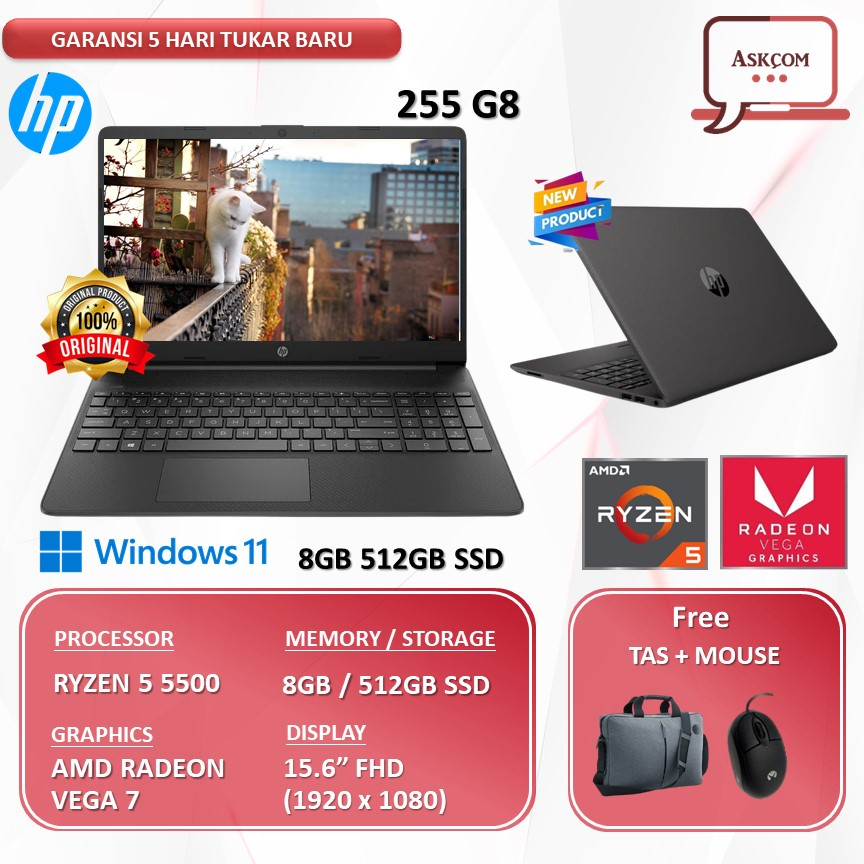 Laptop HP 255 G8 RYZEN 5 5500 16GB 512GB SSD VEGA7 W11 15.6FHD SLIM BEZEL