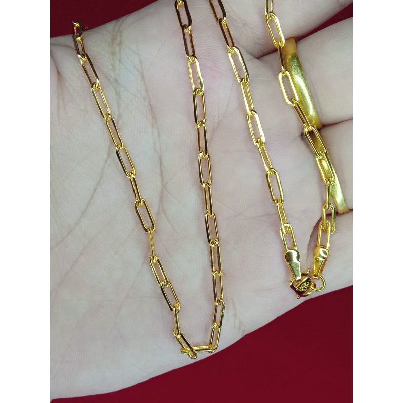 kalung paperclip 50cm lapis emas 24k